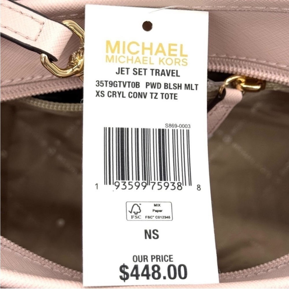 Michael Kors Jet Set Travel Extra-Small Logo Top-Zip Tote Bag Powder Blush Multi - Picture 9 of 9